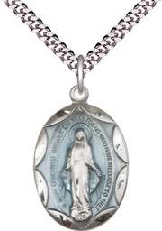 [0801EMSS/24S] Sterling Silver Miraculous Pendant on a 24 inch Light Rhodium Heavy Curb chain