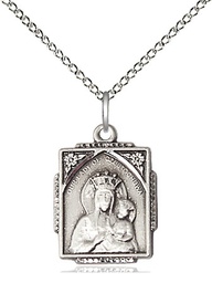 [0804CZSS/18SS] Sterling Silver Our Lady of Czestochowa Pendant on a 18 inch Sterling Silver Light Curb chain