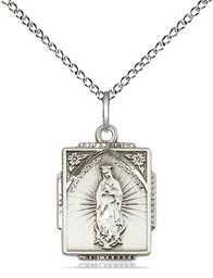 [0804FSS/18SS] Sterling Silver Our Lady of Guadalupe Pendant on a 18 inch Sterling Silver Light Curb chain