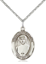 [8069SS/18SS] Sterling Silver Saint Maria Faustina Pendant on a 18 inch Sterling Silver Light Curb chain