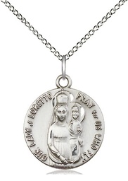 [0826PLSS/18SS] Sterling Silver Our Lady of Loretto Pendant on a 18 inch Sterling Silver Light Curb chain