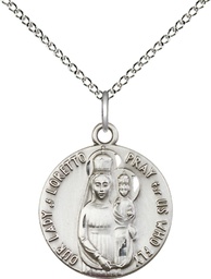 [0826PLSS/18SS] Sterling Silver Our Lady of Loretto Pendant on a 18 inch Sterling Silver Light Curb chain