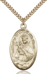 [1656GF/24G] 14kt Gold Filled Our Lady of Mount Carmel Pendant on a 24 inch Gold Plate Heavy Curb chain