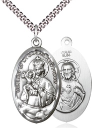 [1656SS/24S] Sterling Silver Our Lady of Mount Carmel Pendant on a 24 inch Light Rhodium Heavy Curb chain