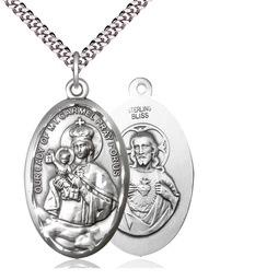 [1656SS/24S] Sterling Silver Our Lady of Mount Carmel Pendant on a 24 inch Light Rhodium Heavy Curb chain