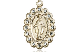 [2009AKT] 14kt Gold Miraculous Medal with Aqua Swarovski stones