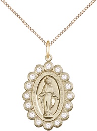 [2009CGF/18GF] 14kt Gold Filled Miraculous Pendant with Crystal Swarovski stones on a 18 inch Gold Filled Light Curb chain