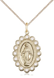 [2009CGF/18GF] 14kt Gold Filled Miraculous Pendant with Crystal Swarovski stones on a 18 inch Gold Filled Light Curb chain
