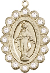 [2009CKT] 14kt Gold Miraculous Medal with Crystal Swarovski stones