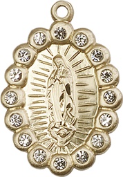 [2009FCKT] 14kt Gold Our Lady of Guadalupe Medal with Crystal Swarovski stones