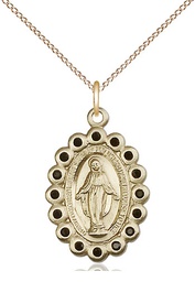 [2009JTGF/18GF] 14kt Gold Filled Miraculous Pendant with Jet Swarovski stones on a 18 inch Gold Filled Light Curb chain