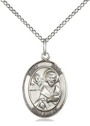 [8070SS/18SS] Sterling Silver Saint Mark the Evangelist Pendant on a 18 inch Sterling Silver Light Curb chain