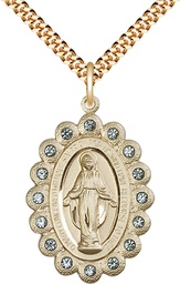 [2010AGF/24G] 14kt Gold Filled Miraculous Pendant on a 24 inch Gold Plate Heavy Curb chain