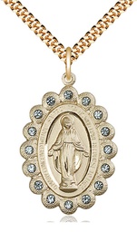 [2010AGF/24G] 14kt Gold Filled Miraculous Pendant on a 24 inch Gold Plate Heavy Curb chain