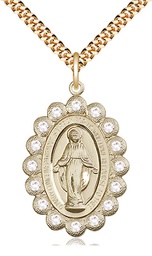 [2010CGF/24G] 14kt Gold Filled Miraculous Pendant on a 24 inch Gold Plate Heavy Curb chain