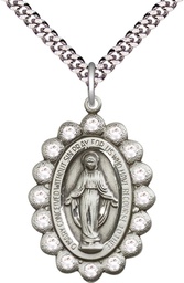 [2010CSS/24S] Sterling Silver Miraculous Pendant on a 24 inch Light Rhodium Heavy Curb chain