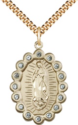[2010FAGF/24G] 14kt Gold Filled Our Lady of Guadalupe Pendant on a 24 inch Gold Plate Heavy Curb chain