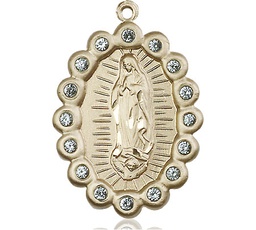 [2010FAKT] 14kt Gold Our Lady of Guadalupe Medal with Aqua Swarovski stones