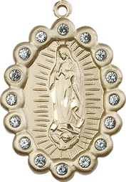 [2010FAKT] 14kt Gold Our Lady of Guadalupe Medal with Aqua Swarovski stones