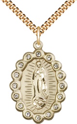 [2010FCGF/24G] 14kt Gold Filled Our Lady of Guadalupe Pendant on a 24 inch Gold Plate Heavy Curb chain
