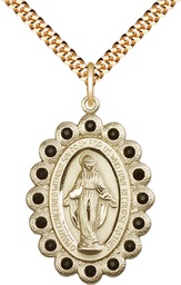 [2010JTGF/24G] 14kt Gold Filled Miraculous Pendant on a 24 inch Gold Plate Heavy Curb chain