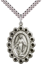 [2010JTSS/24S] Sterling Silver Miraculous Pendant on a 24 inch Light Rhodium Heavy Curb chain
