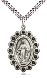 [2010JTSS/24S] Sterling Silver Miraculous Pendant on a 24 inch Light Rhodium Heavy Curb chain