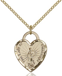 [3208GF/18GF] 14kt Gold Filled Our Lady of Guadalupe Heart Pendant on a 18 inch Gold Filled Light Curb chain
