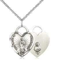 [3208SS/18SS] Sterling Silver Our Lady of Guadalupe Heart Pendant on a 18 inch Sterling Silver Light Curb chain