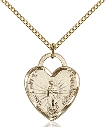 [3209GF/18GF] 14kt Gold Filled Our Lady of Guadalupe Heart Recuerdo Pendant on a 18 inch Gold Filled Light Curb chain
