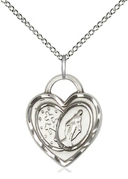 [3212SS/18SS] Sterling Silver Miraculous Heart Pendant on a 18 inch Sterling Silver Light Curb chain