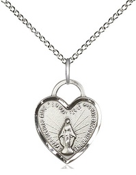 [3401SS/18SS] Sterling Silver Miraculous Heart Pendant on a 18 inch Sterling Silver Light Curb chain