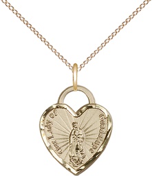 [3408GF/18GF] 14kt Gold Filled Our Lady of Guadalupe Heart Pendant on a 18 inch Gold Filled Light Curb chain