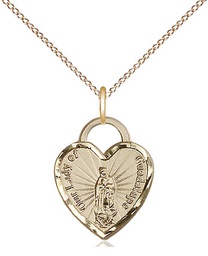 [3408GF/18GF] 14kt Gold Filled Our Lady of Guadalupe Heart Pendant on a 18 inch Gold Filled Light Curb chain