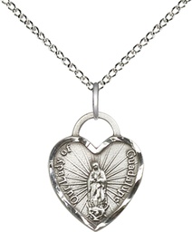 [3408SS/18SS] Sterling Silver Our Lady of Guadalupe Heart Pendant on a 18 inch Sterling Silver Light Curb chain