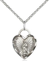 [3408SS/18SS] Sterling Silver Our Lady of Guadalupe Heart Pendant on a 18 inch Sterling Silver Light Curb chain