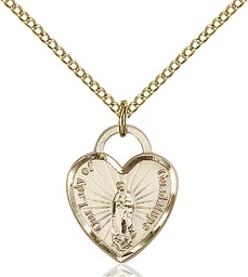[3409GF/18GF] 14kt Gold Filled Our Lady of Guadalupe Heart Pendant on a 18 inch Gold Filled Light Curb chain