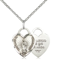 [3409SS/18SS] Sterling Silver Our Lady of Guadalupe Heart Pendant on a 18 inch Sterling Silver Light Curb chain