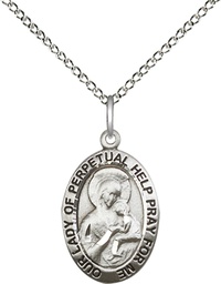 [3982SS/18SS] Sterling Silver Our Lady of Perpetual Help Pendant on a 18 inch Sterling Silver Light Curb chain