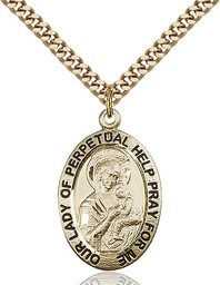 [4022GF/24G] 14kt Gold Filled Our Lady of Perpetual Help Pendant on a 24 inch Gold Plate Heavy Curb chain