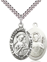 [4022SS/24S] Sterling Silver Our Lady of Perpetual Help Pendant on a 24 inch Light Rhodium Heavy Curb chain