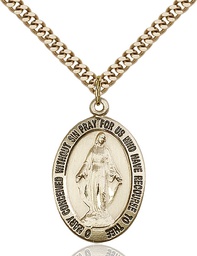 [4025GF/24G] 14kt Gold Filled Miraculous Pendant on a 24 inch Gold Plate Heavy Curb chain