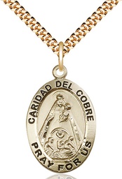 [4031GF/24G] 14kt Gold Filled Caridad del Cobre Pendant on a 24 inch Gold Plate Heavy Curb chain