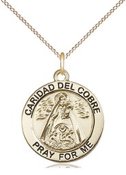 [4063GF/18GF] 14kt Gold Filled Caridad del Cobre Pendant on a 18 inch Gold Filled Light Curb chain