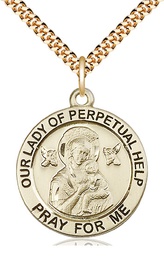 [4077GF/24G] 14kt Gold Filled Our Lady of Perpetual Help Pendant on a 24 inch Gold Plate Heavy Curb chain