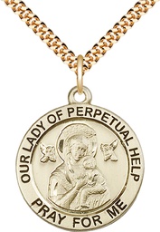 [4077GF/24G] 14kt Gold Filled Our Lady of Perpetual Help Pendant on a 24 inch Gold Plate Heavy Curb chain