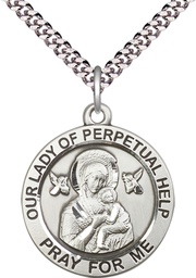 [4077SS/24S] Sterling Silver Our Lady of Perpetual Help Pendant on a 24 inch Light Rhodium Heavy Curb chain