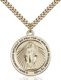 [4080GF/24G] 14kt Gold Filled Miraculous Pendant on a 24 inch Gold Plate Heavy Curb chain