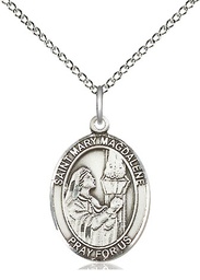 [8071SS/18SS] Sterling Silver Saint Mary Magdalene Pendant on a 18 inch Sterling Silver Light Curb chain