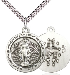[4080SS/24S] Sterling Silver Miraculous Pendant on a 24 inch Light Rhodium Heavy Curb chain